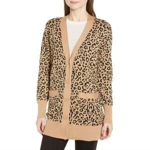 >J.Crew V-neck Cardigan Sweater in Leopard Jacquard